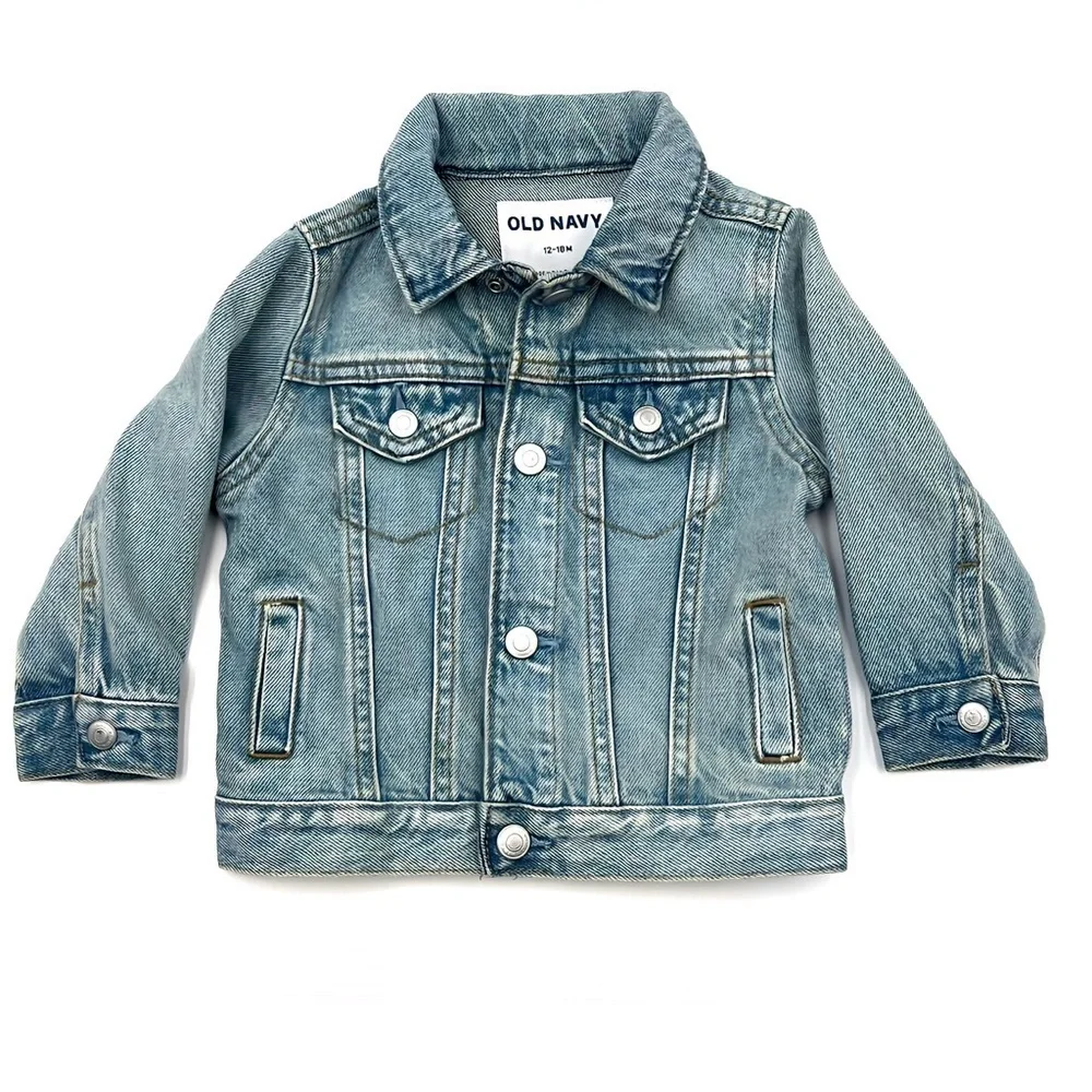 Old Navy Toddler Blue Jean Jacket Unisex 12-18M Cute Hipster Light Wash Denim